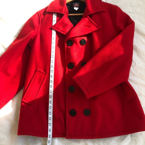 VTG Womens Johnson Woolen Mills WOOL Red Peacoat Jacket Sz L Blk Quilted Lining - Picture 8 of 13